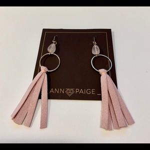 Ann Paige Pink Leather Fringe Earrings